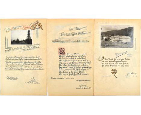 3 WIDMUNGSBLÄTTER SS-POLIZEI-REGIMENT 27, Norwegen, Vikersund, Notodden u. Janslökka, 3. u. 6. Febr. 1945, m. 2 einmontierten