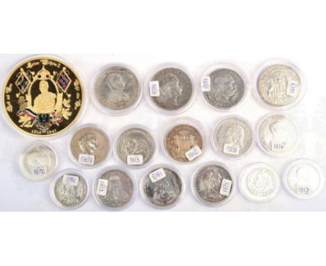 16 SILBERMÜNZEN, meist Kursmünzen, 5 Mark Hamburg 1913, Preußen 1908 u. 1914; 3 Mark Preußen 1909 u. 1914, 2x Befreiungskrieg