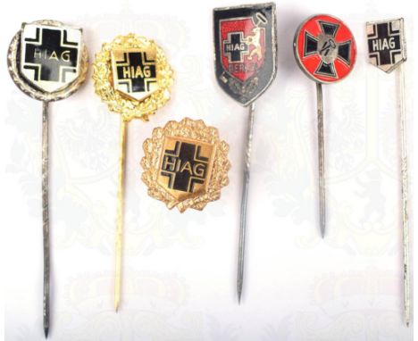 6 REVERSABZEICHEN HIAG (Hilfsgemeinschaft auf Gegenseitigkeit der ehem. Angeh. d. Waffen-SS), 5 m. Balkenkreuz u. Bez. „HIAG“