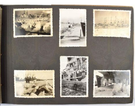 FOTOALBUM KRIEGSMARINE, m. 162 Fotos u. AK, 1939-1940, Schlachtschiff Gneisenau, gestartetes Bordflugzeug, italienisches U-Bo