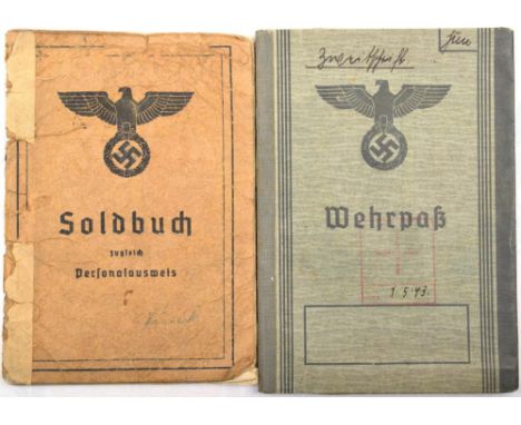 WEHRPASS UND SOLDBUCH UNTEROFFIZIER, d. 10./Art.-Rgt. 196 (96. Infanterie-Division), 6 eingetr. Orden: EK I u. EK II 1939, Al