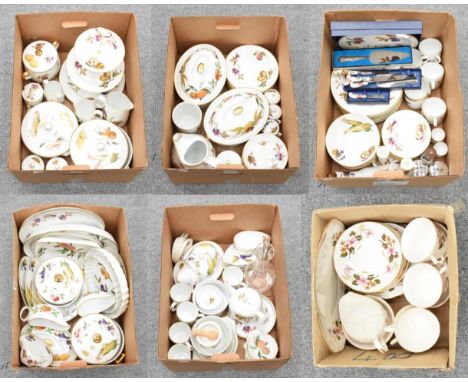 A Royal Worcester 'Evesham' pattern part dinner service, including tureens and covers, candlesticks, teapots and tea wares, s
