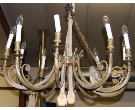 A contemporary Regency style gilt brass hanging ten light electolier, having ropetwist scroll shaped arms, approx drop 100cm