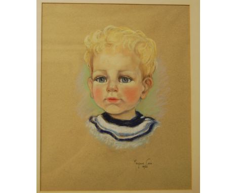 Marjorie Cox - Child portrait pastel, signed and dated 1966, 38x30cm