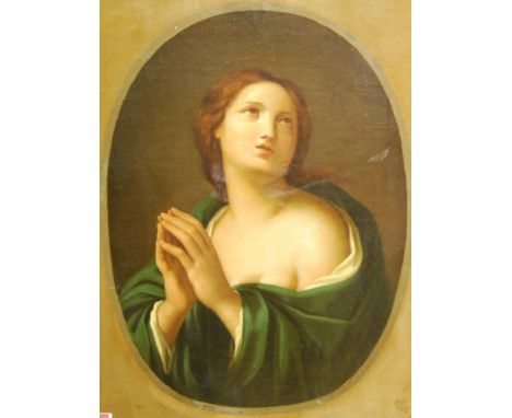19th century school - bust portrait of woman praying, oil on canvas, re-lined, 60x48cm