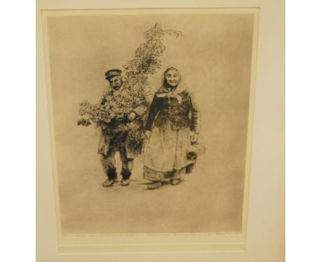 A collection of continental etchings largely being peasant studies to include Bastien Lepage, Paul Geissler and Ernst Geissen