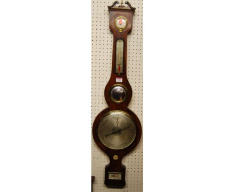 An early 19th century rosewood four dial wheel barometer, the lower silvered scale signed Walterson Edinburgh, 98cm