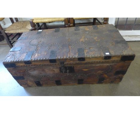 A 19th Century leather and iron bound steamer trunk 