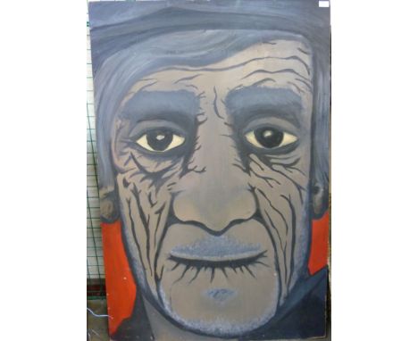 A large portrait of Frankenstein, oil on board, unframed and a Jennifer Edward print of R.M.S Titanic 