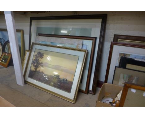 A framed golfing print, The Golfers and five other prints 