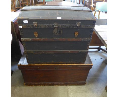 A dome topped trunk and a Victorian pine box 