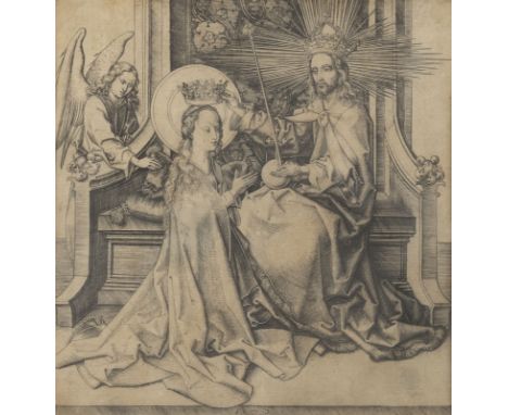 MARTIN SCHONGAUERca. 1445/50 Colmar - 1491 Breisach a. Rh.'DIE KRÖNUNG DER MARIA' Kupferstich auf Papier. SM 16 x 16 cm (R. 3