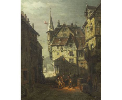 AUGUST VON WILLE1829 Kassel - 1887 DüsseldorfABEND IM MOSELDORF MIT ZECHERN. 1884 Öl auf Leinwand. 32 x 26 cm (R. 56 x 50 cm)