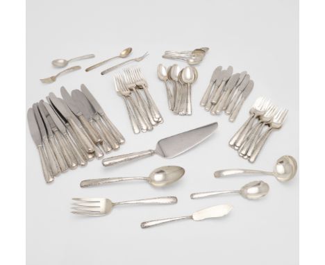 "Camellia Pattern", to include: 3 forks + 9 slightly smaller in size, 15 teaspoons + 8 smaller, 12 pastry/ cake forks, 12 tab