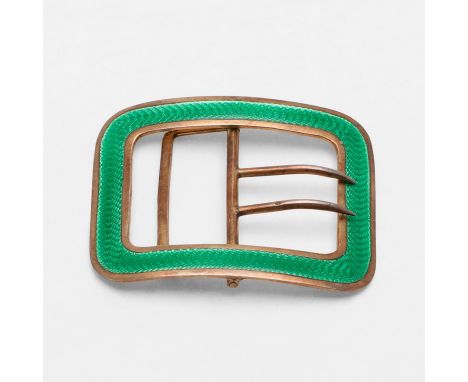decorated with green guilloche enamel, Birmingham 1910 (no maker's mark); 2.5" (6.4cm) long; 0.85ozt. *CR A bit of wear and s