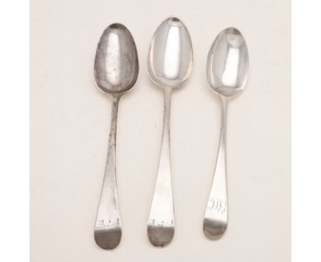 a pair, initialled "R" over "I.E", London 1779 and the other initialled (script), London 1777; 5.9ozt (3). *CR All three with