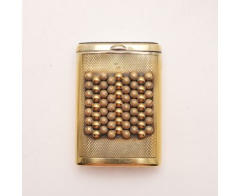 oval outline, with a slide-out mechanism, the cover inset with mother-of-pearl and the body with engine-turned decoration &am