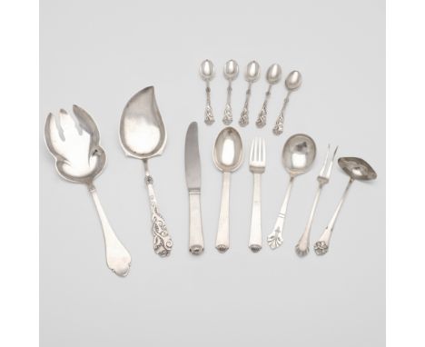 including a fork, spoon &amp; matching knife (steel blade), with shell terminals, by Hans Hansen of Kolding, together with a 