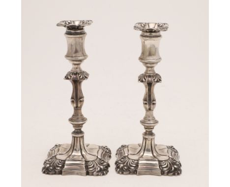 with shaped square bases (loaded), shell corners, knopped stems &amp; detachable nozzles, by Henry Wilkinson &amp; Co Ltd, Lo