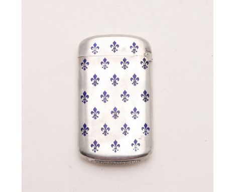 rounded rectangular, inscribed on the front and the reverse decorated with blue enamel Fleur-de-lis, unmarked c.1895; 2.4" (6
