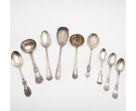 a Victorian parcelgilt spoon, by Robert Stebbings, London 1892, a Victorian Queen's Rosette Pattern sauce ladle, by William E