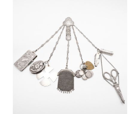 with five chains and floral scroll decoration, by Lawrence Emmanuel, Birmingham 1897, fitted with the following non-matching 