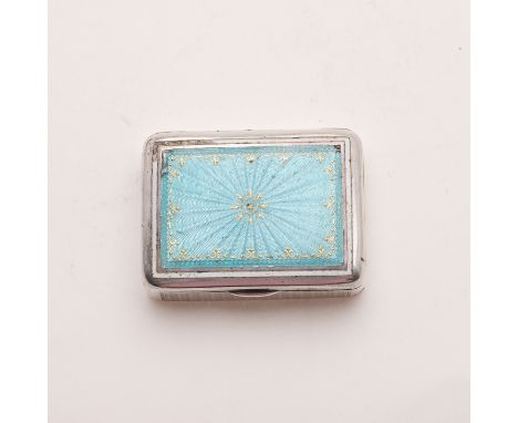rectangular form, with engine-turned decoration on the body and blue enamel on the cover, import marks for Louis Desoutter 19