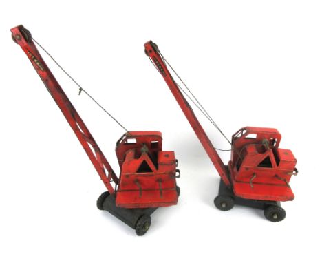 Two tin plate Tri-ang Jones Mobile 4 Ton Cranes, made by K&L Steelfounders & Engineers, marked to back Jones KL44 Crane (2)