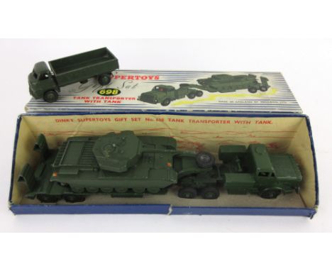 A boxed Dinky Supertoys Tank Transporter with Tank 698, together with a loose Dinky 3 Ton Army Wagon 621 (2) 