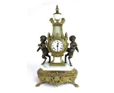 A 20th century mantle clock, the Italian movement striking on a bell, the face with Roman and Arabic numerals within a gilt m