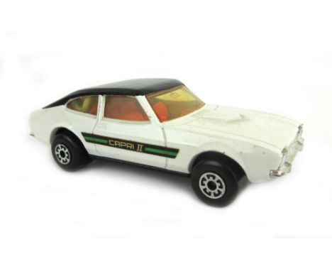 A Matchbox Speed Kings K-59 Ford Capri II makred 1976, in white livery with a black roof