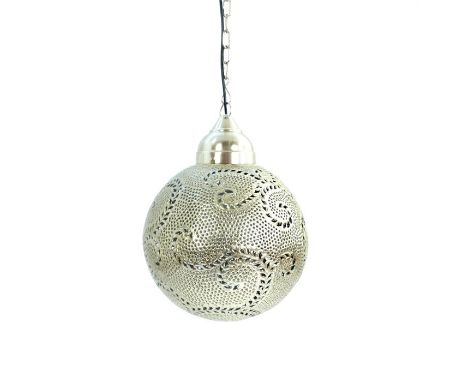 A late 20th century Moroccan spherical white metal hanging lamp.