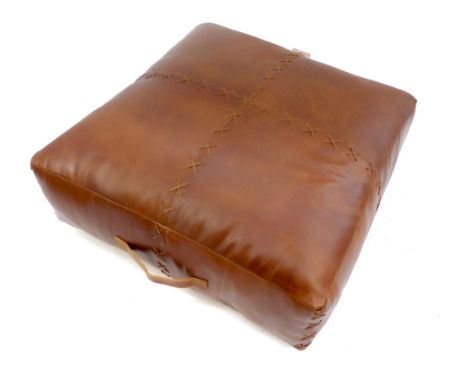 Contemporary leather pouffe, approx 70cm sq
