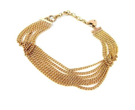 Vintage 9ct yellow gold 6 raw link chain bracelet, 14 gram.