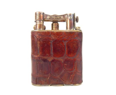 Dunhill table lighter, leather sleeve, 7cm