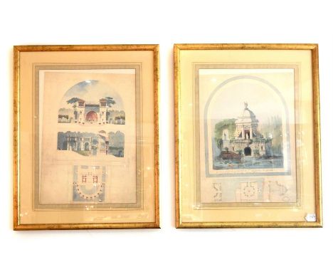 A pair of framed facsimile prints of architectural mural watercolours. (2) 68 x 48 cm 