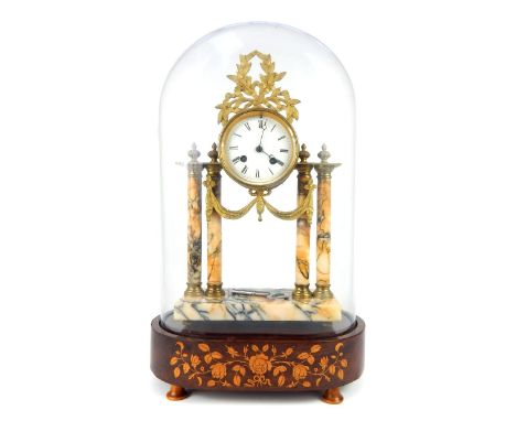 19thC French drum clock under dome, Japy Freres movement striking on a bell, enamel dial with Roman numerals, laurel finial, 