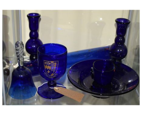 Quantity of Bristol Blue and other glass, 18cm high and smaller Condition: Wear to decoration on rolling pin. **Ceramics &amp