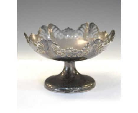 George VI silver pedestal dish with pierced decoration, Sheffield 1950, 11cm diameter, 100g approx Condition: Badly tarnished