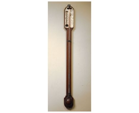 Late 19th Century mahogany stick barometer by Frederick J. Cox, London, 88cm high Condition: Ivory panel with staining and di