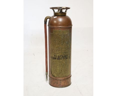 Vintage 'Accurate' copper patented fire extinguisher, 61cm high Condition: Signs of oxidisation in places, with general scrat