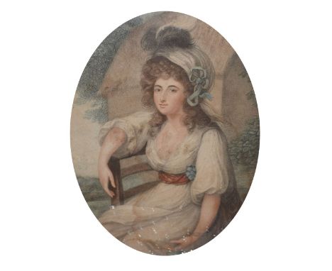 19th Century oval colour mezzotint of a lady, 40cm x 30.5cm Condition: Heavy damage present to the gilt frame with chunks mis