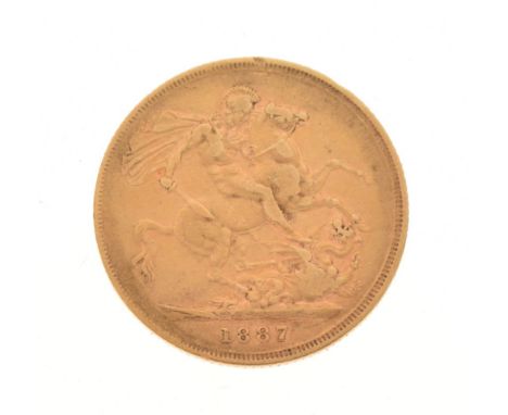 Gold Coin - Victorian sovereign, 1887 Condition: Light scratches and surface wear present. **Due to current lockdown conditio