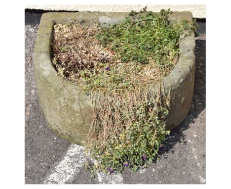 D shaped stone garden trough, 46.5cm x 45cm x 21cm Condition: One side has a crack running from the top to bottom but the tro