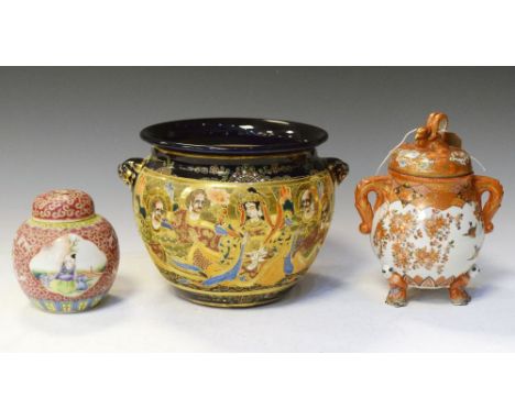 Early 20th Century Japanese lidded koro, a late Satsuma jardinière, together with a 20th Chinese Famille Rose ginger jar, 19c