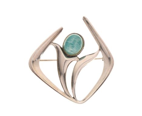 David Andersen, Norway - 'Troll Series' brooch, designed by Harry Sorby, set with Amazonite cabochon, stamped verso D-A 925S 