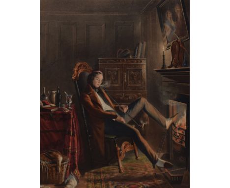 19th Century colour lithograph titled 'Single' by John Absolon, 36.5cm x 29cm, maple frame, and glazed Condition: Light scrat