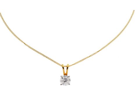 18ct gold, platinum and solitaire diamond pendant, the stone approx 4.9mm diameter x 3mm deep, with 18ct gold filed-curb link