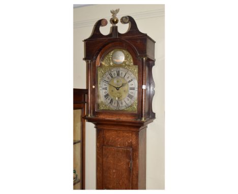 George III oak cased eight day brass dial longcase clock, subsidiary at 'XII' and date at 'VI', signed Jacob Ettry Horton, 21