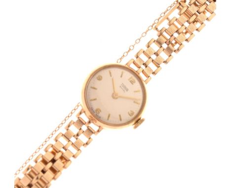 Tudor - Lady's 9ct gold 'Royal' wristwatch, silvered dial with Arabic quarters and baton hours, manual wind movement, 18mm ap